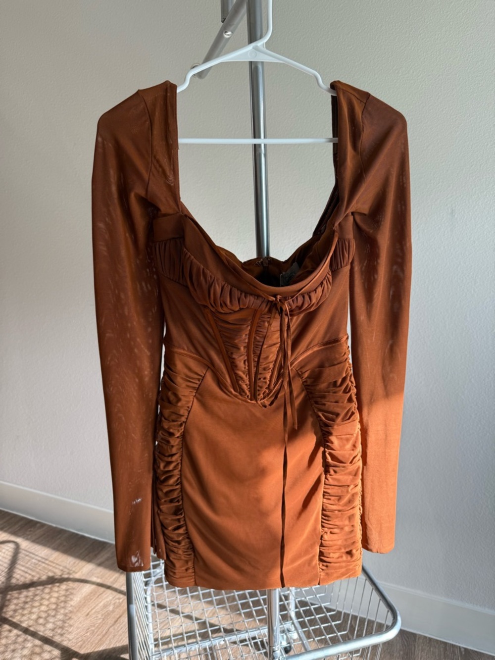 OH POLLY Long Sleeve Corset Going Out Bar Long Sleeve Ruched Mini Dress 6 NWT